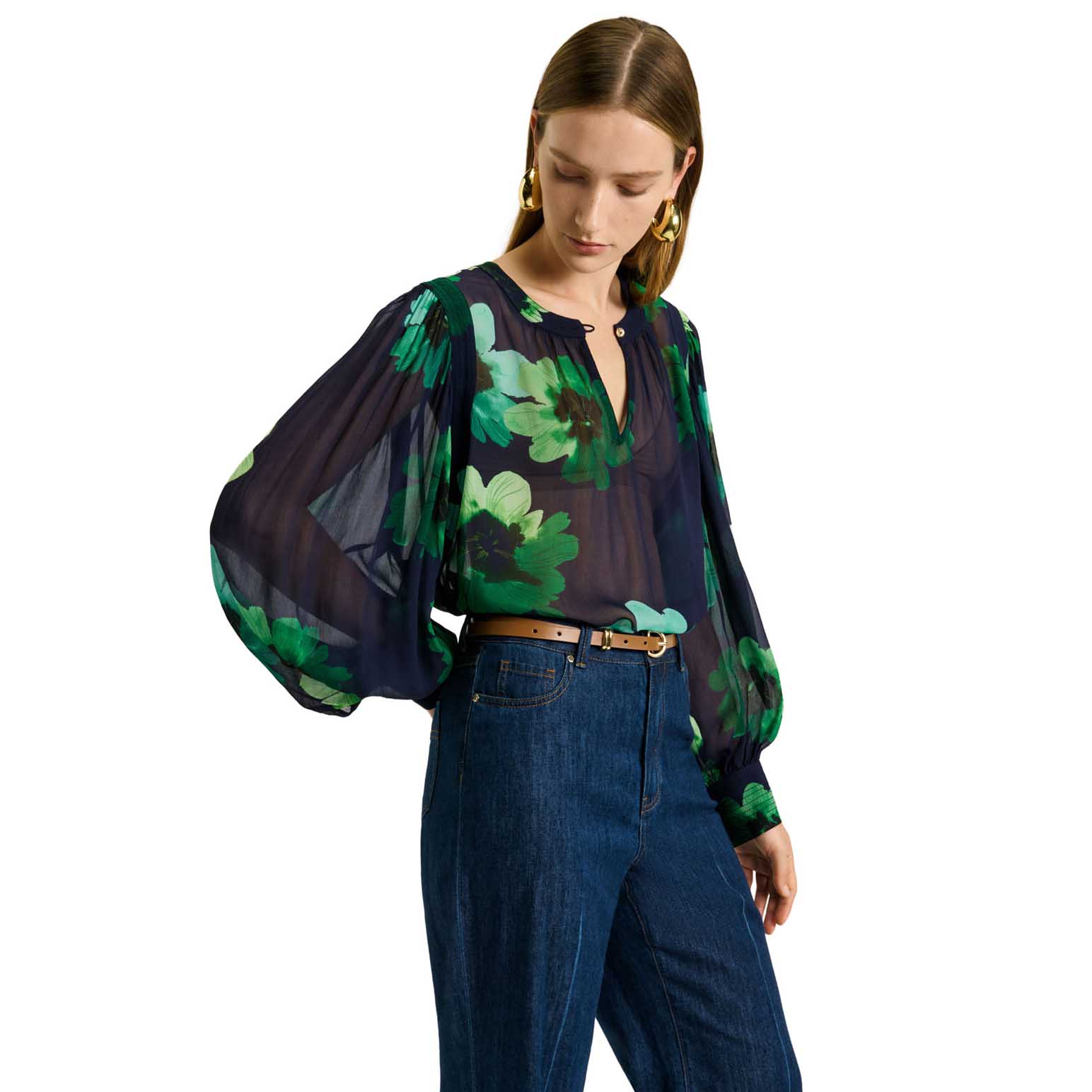 Veronika Maine Indigo Water Poppy Georgette Blouse